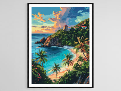 Affiche Coucher de Soleil à Trunk Bay – Poster Paysage avec Sucrerie Historique