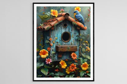 Affiche Maison d'Oiseaux Tropicale – Illustration d'Oiseaux Exotiques