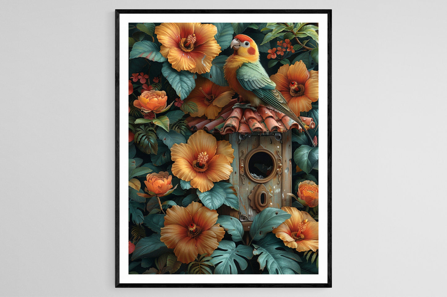 Affiche Maison d'Oiseaux Tropicale – Art Coloré pour le Jardin