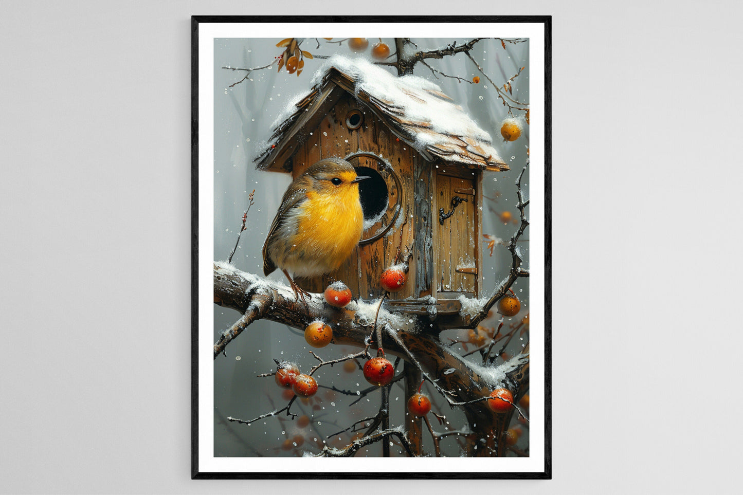 Affiche Oiseaux d'Hiver – Tableau Rustique et Chaleureux