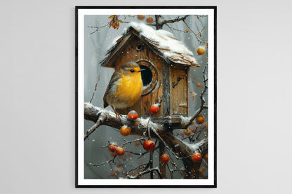 Affiche Oiseaux d'Hiver – Tableau Rustique et Chaleureux