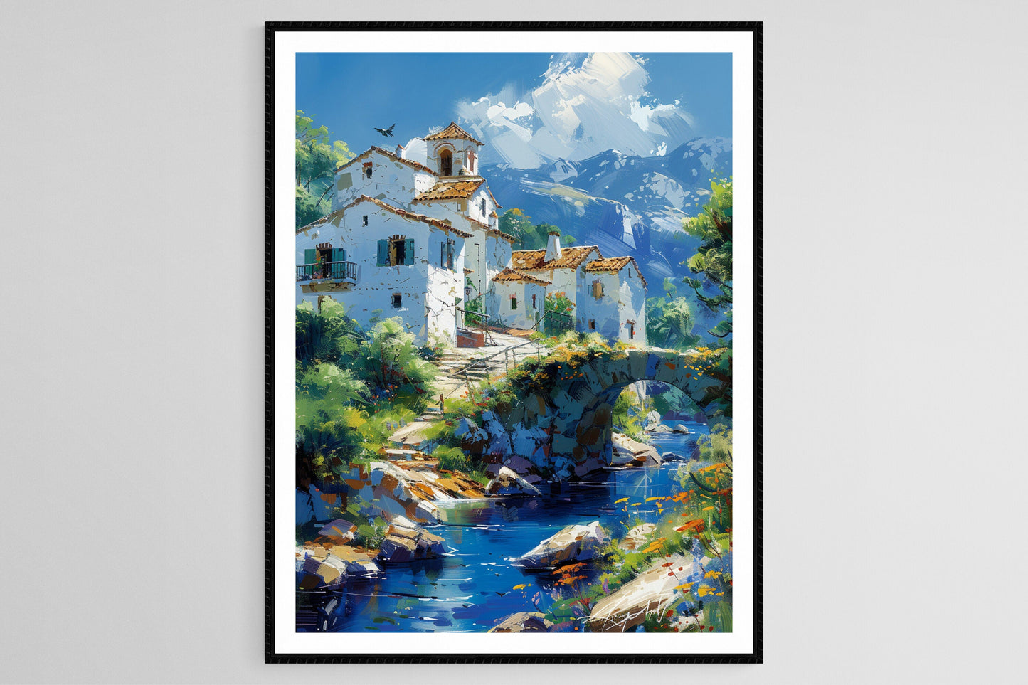 Affiche Village des Alpes Françaises – Illustration Montagne Rustique