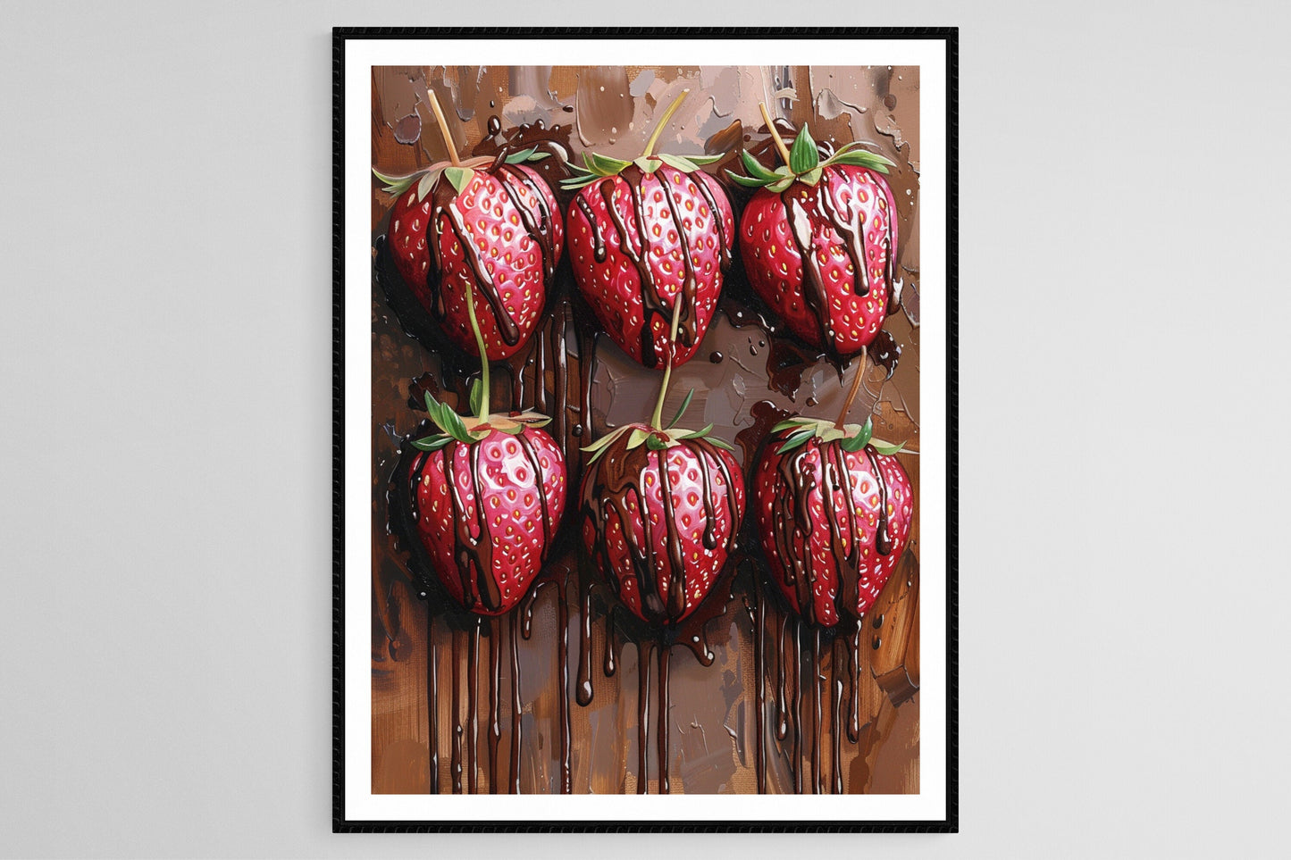 Affiche Fraises Chocolatées – Art Mural Romantique pour Cuisine