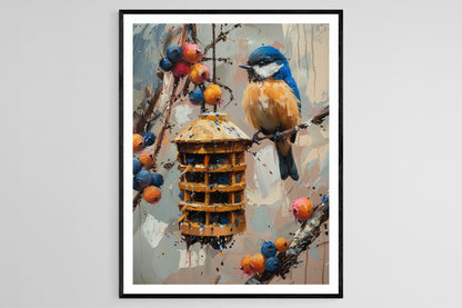 Affiche Nourrisseur à Oiseaux Peinte À La Main – Art Naturel Unique