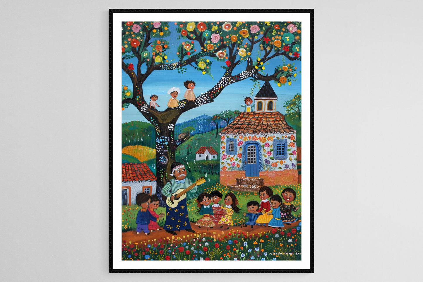 Affiche Conte Folklorique Portugais – Illustration d'un Village Chaleureux