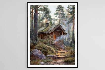 Affiche Sauna Finnois – Poster Art Traditionnelle en Bois