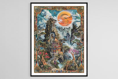 Affiche Tibétaine – Poster Art des Symboles Sacrés et Divinités