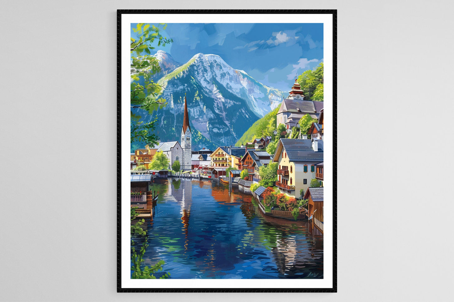Affiche Hallstatt – Poster village pittoresque au bord du lac en Autriche