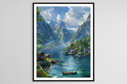 Affiche Fjords Norvégiens – Poster Dramatiques Falaises et Eaux Sérènes