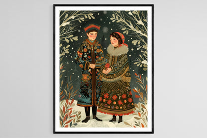 Affiche Couple Russe en Tenue Traditionnelle – Poster Charme Ethnique