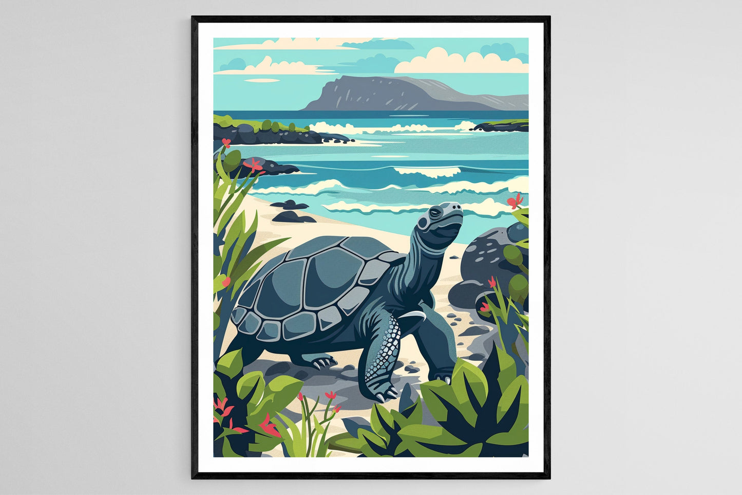Affiche des Îles Galápagos – Illustration des tortues géantes et faune
