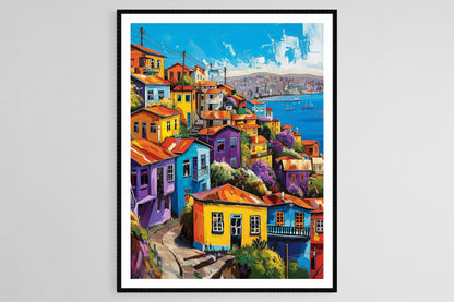 Affiche Valparaíso – Peinture côtière, maisons colorées et port vibrants
