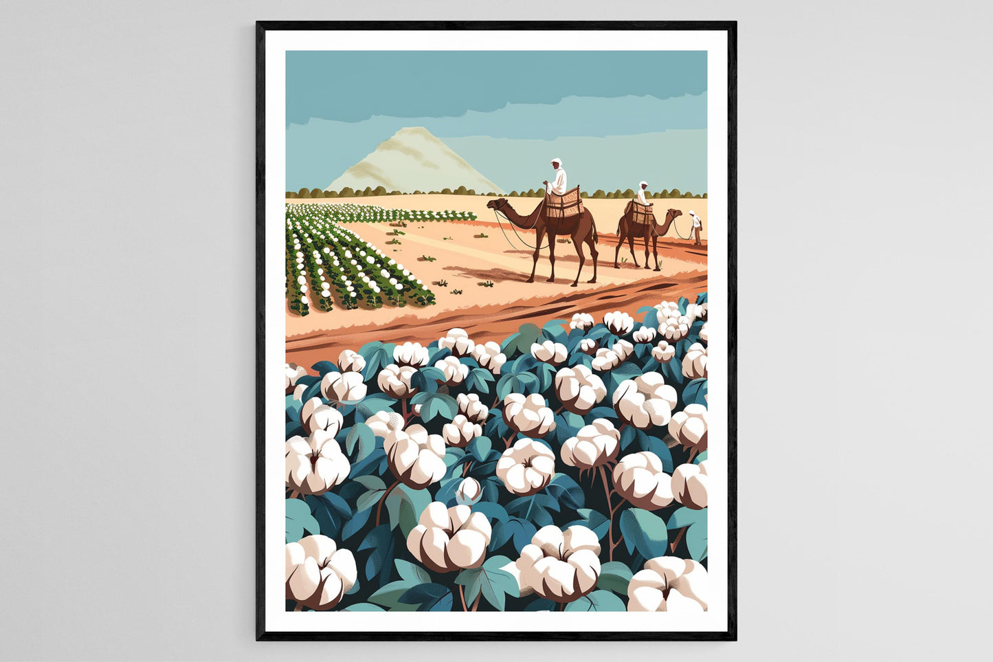 Affiche Champ en Coton Égyptien – Illustration Vintage de Paysage