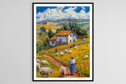 Affiche Éleveurs de Moutons Urugayens – Peinture du Tonteur en Tenue Traditionnelle