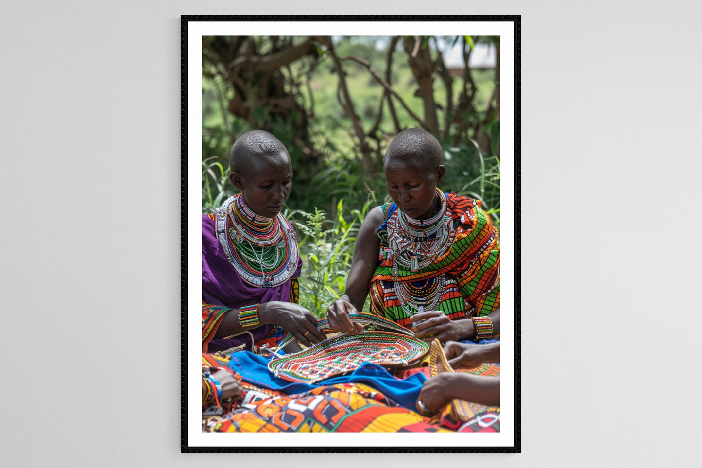 Affiche Maasai – Poster Femmes Maasai, Perles, Chukas Colorés
