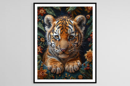 Affiche Tigre du Bengale – Poster Peinture Brodée, Nature Colorée et Vive