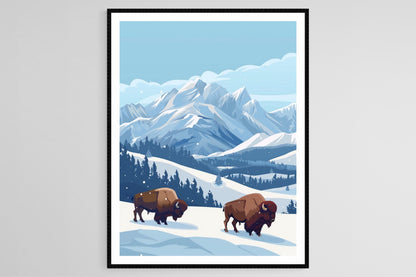 Affiche Bisons dans la Neige – Poster Art de Montagne Éblouissant