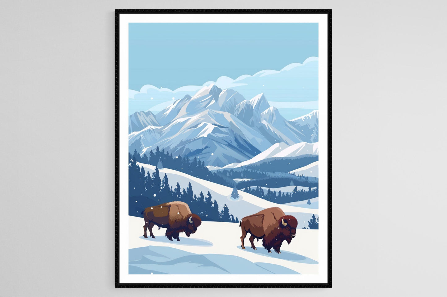 Affiche Bisons dans la Neige – Poster Art Montagne Épique