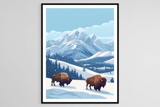Affiche Bisons dans la Neige – Poster Art Montagne Épique