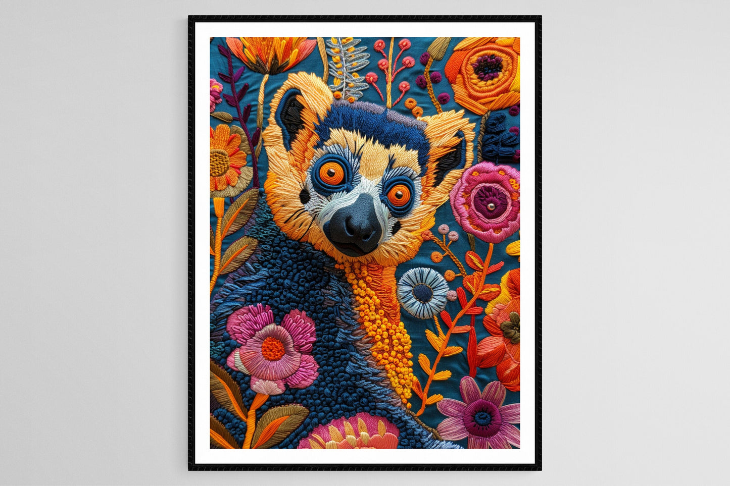 Affiche Lémurien – Poster Broderie Colorée et Nature Éveillante