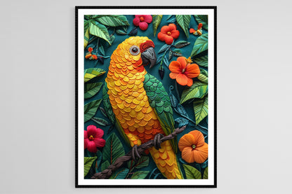 Affiche Perroquet Amazon – Poster Peinture Brodée, Nature Colorée et Éclatante