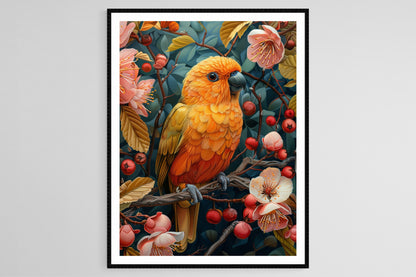 Affiche Oiseaux d'Amour Colorés – Poster Broderie Nature Éclatante