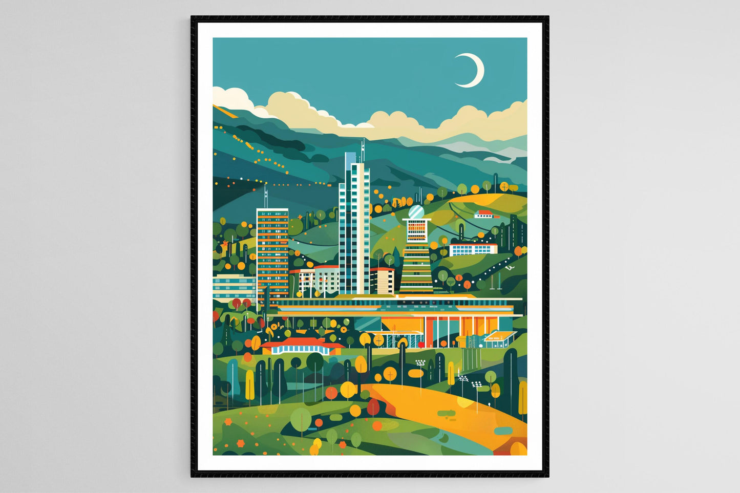 Affiche Kigali Rwanda – Poster Moderne du Centre de Convention et Skyline