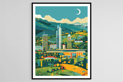 Affiche Kigali Rwanda – Poster Moderne du Centre de Convention et Skyline