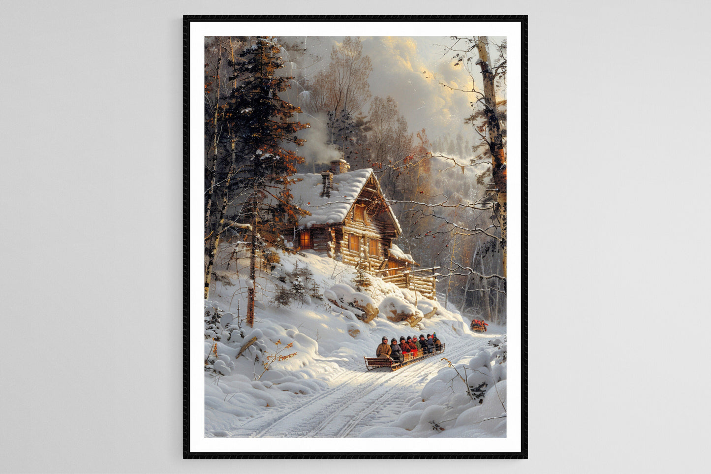 Affiche Cabane d'Hiver en Laponie – Art Vintage de Forêt Enneigée