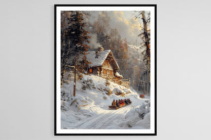 Affiche Cabane d'Hiver en Laponie – Art Vintage de Forêt Enneigée