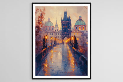 Affiche Pont Charles Prague – Peinture de l'Aube sur la Vltava