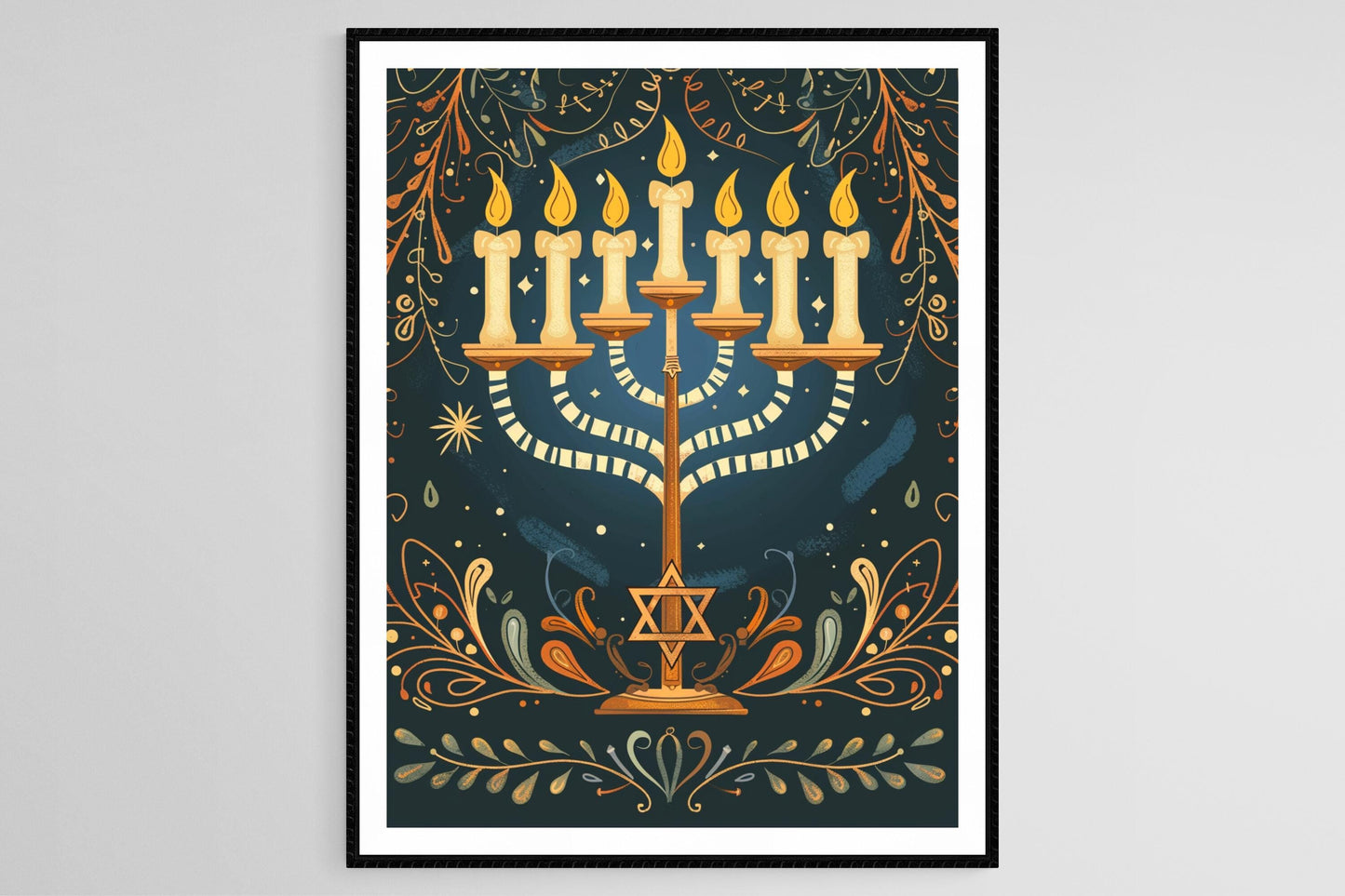 Affiche Art Juif – Menorah et Étoile de David, Décor Symbolique