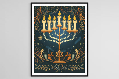Affiche Art Juif – Menorah et Étoile de David, Décor Symbolique