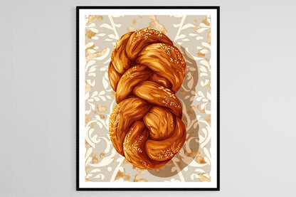 Affiche Judaïque – Illustration Traditionnelle du Pain Challah