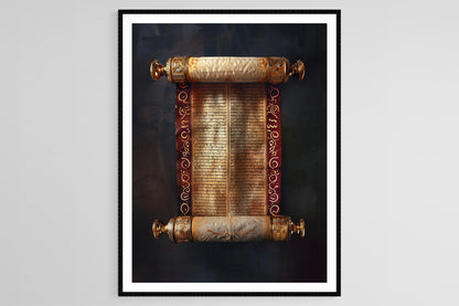 Affiche Judaïque : Rouleau de Torah, Texte Hébreu Décoratif
