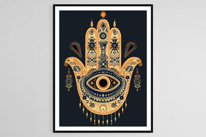 Affiche Art Juif – Poster Main Hamsa avec Motifs Intriqués