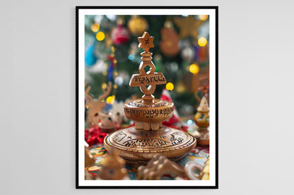 Affiche Art Juif – Poster Draidel Hanoukka avec Lettres Hébraïques