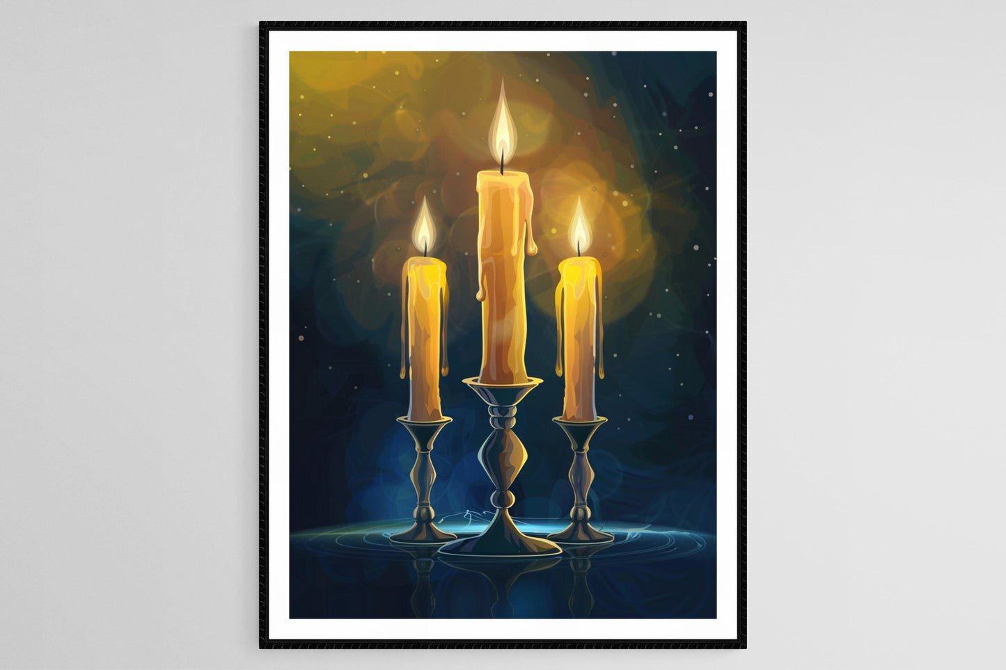 Affiche Art Juif – Bougies de Shabbat dans des Porte-Candles Élégants