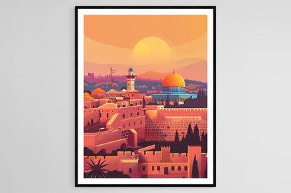 Affiche Coucher de Soleil à Jérusalem – Poster Skyline Iconique Judaïque