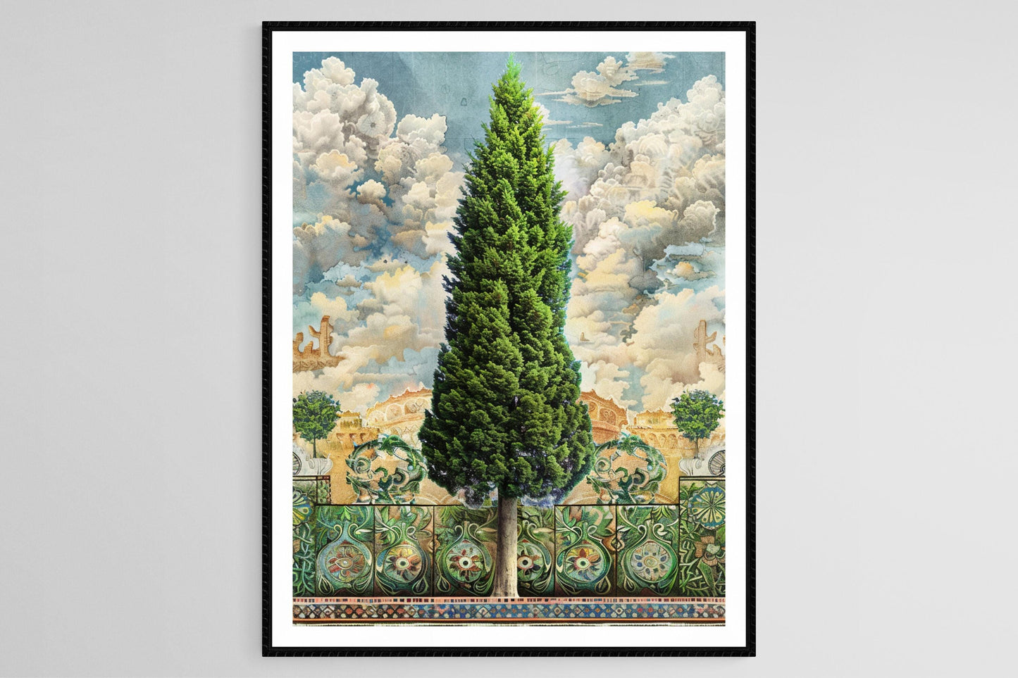 Affiche d'Art Persan – Impression de Cyprès, Symbole d'Immortalité