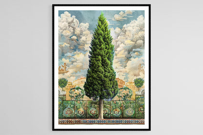 Affiche d'Art Persan – Impression de Cyprès, Symbole d'Immortalité