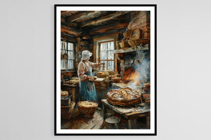 Affiche Cuisine Rustique Russe – Œuvre sur la Fabrication du Pain Slaves