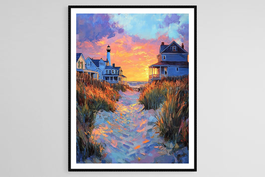 Affiche Cape May – Illustration des maisons victoriennes et phare