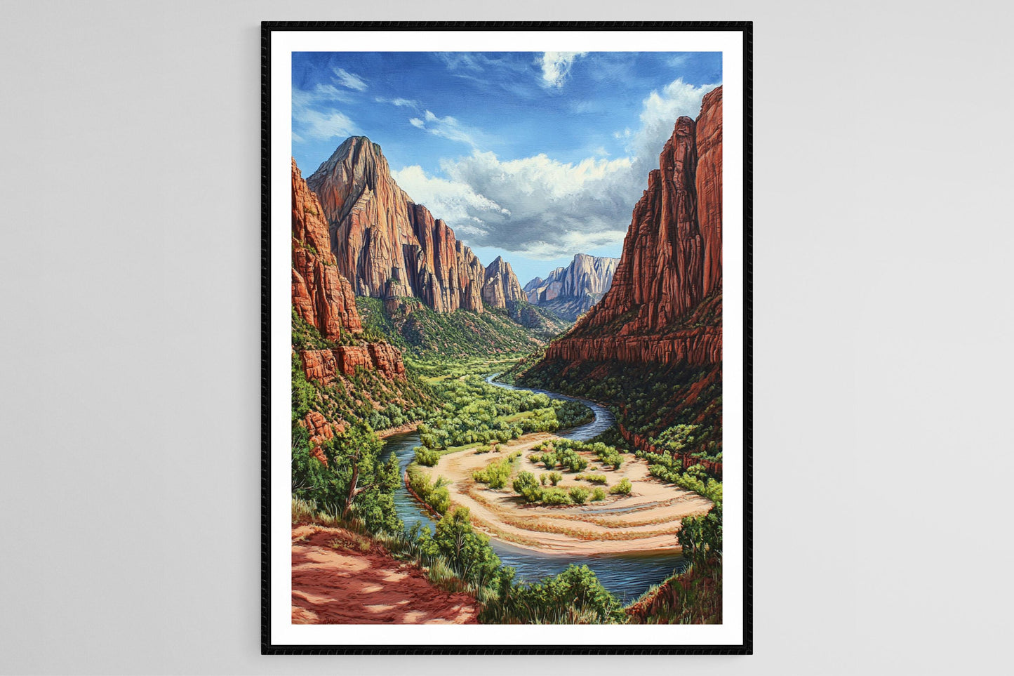 Affiche Zion National Park – Impression artistique des falaises rouges et rivières sinueuses