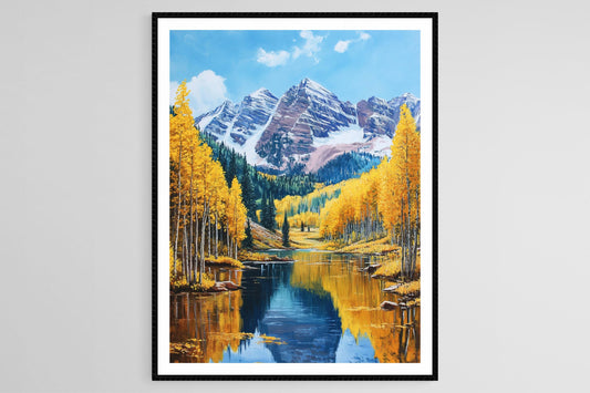 Affiche Aspen Colorado – Impression d'Art des Aspens Dorés et Lac Montagnard