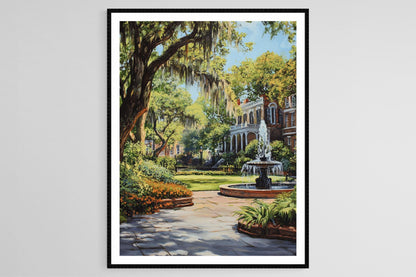 Affiche Savannah – Poster Maisons Historiques et Chênes Drapés de Mousses