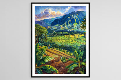 Affiche Champ de Taro Hawaïen – Tableau des Paysans en Vert Luxuriant
