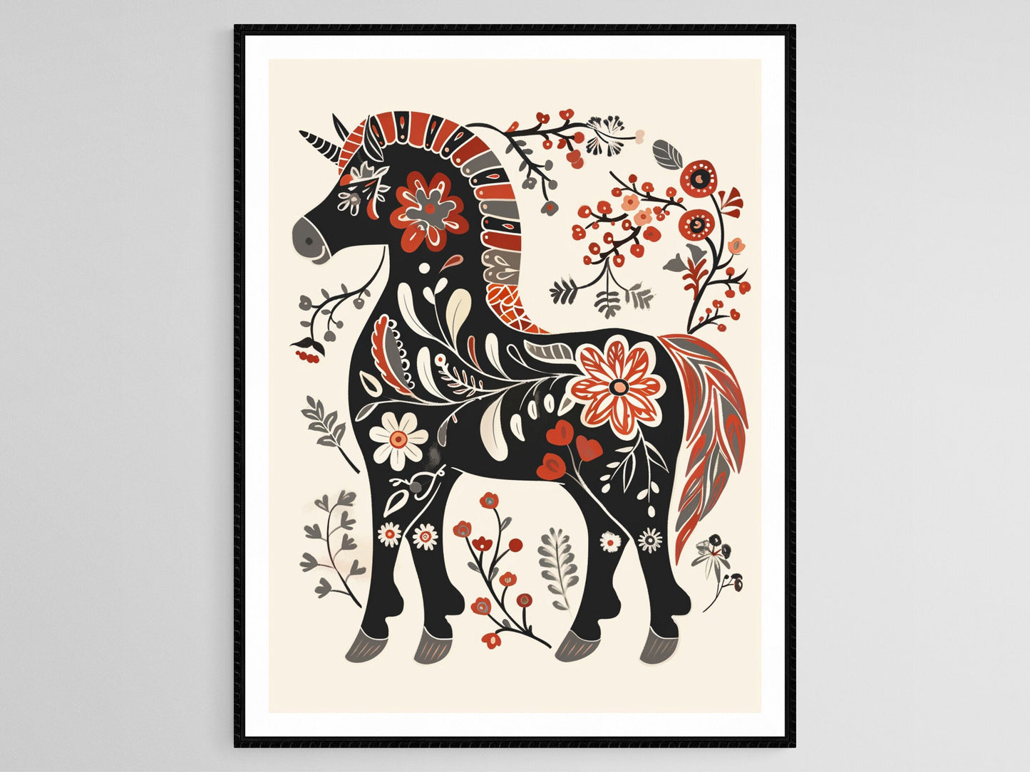 Affiche Cheval Dala – Poster Design Kurbits Floral Scandinave