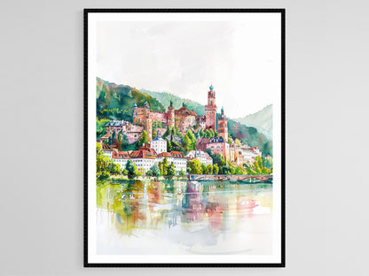 Affiche Château de Heidelberg – Poster Vue Scénique du Rhin