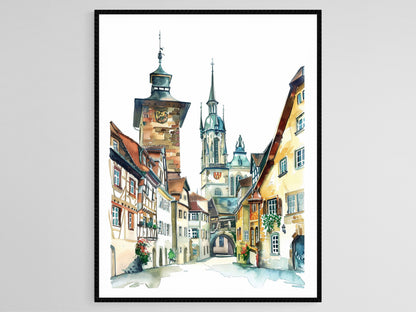 Affiche Bamberg – Illustration de la Vieille Ville, Site UNESCO en Allemagne